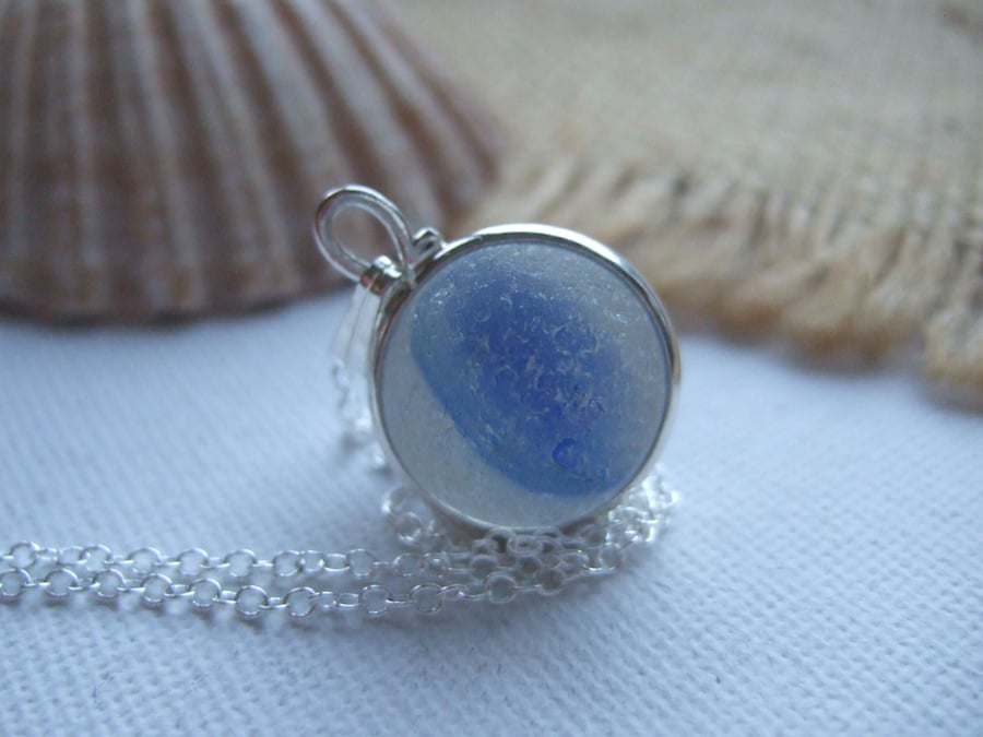 Blue marble necklace, Blue cat's eye marble necklace, sea glass marble necklace