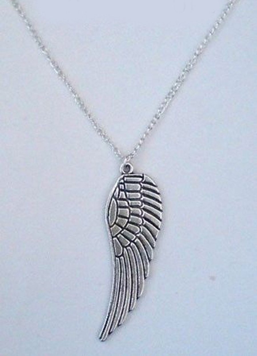 Large Angel Wing Silver Plate Necklace