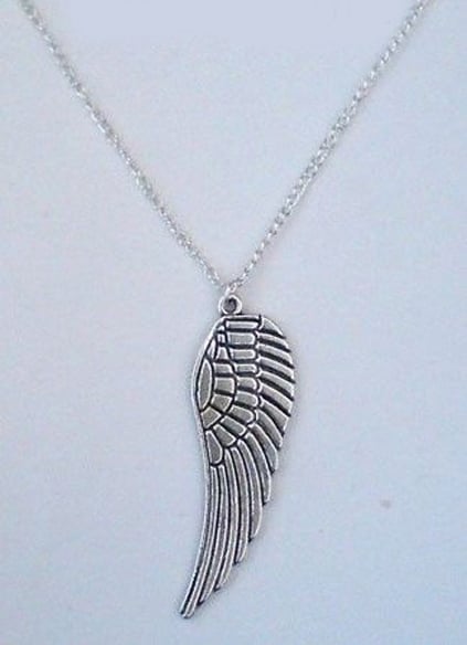 Large Angel Wing Silver Plate Necklace