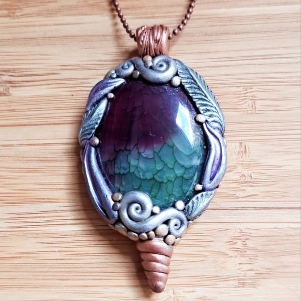 Dragon Veins Agate Crystal and Polymer Clay Amulet Pendant