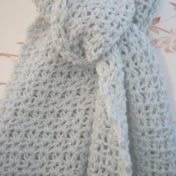 Pretty Light Grey Sparkle Scarf - Springtime Crocheted Scarf