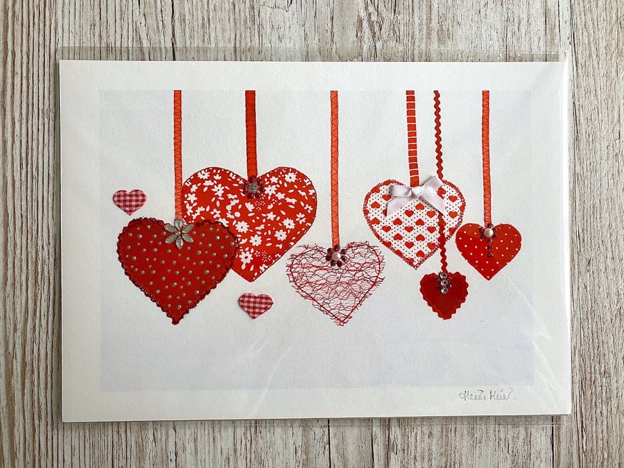 Red Hearts A4 embellished giclee print