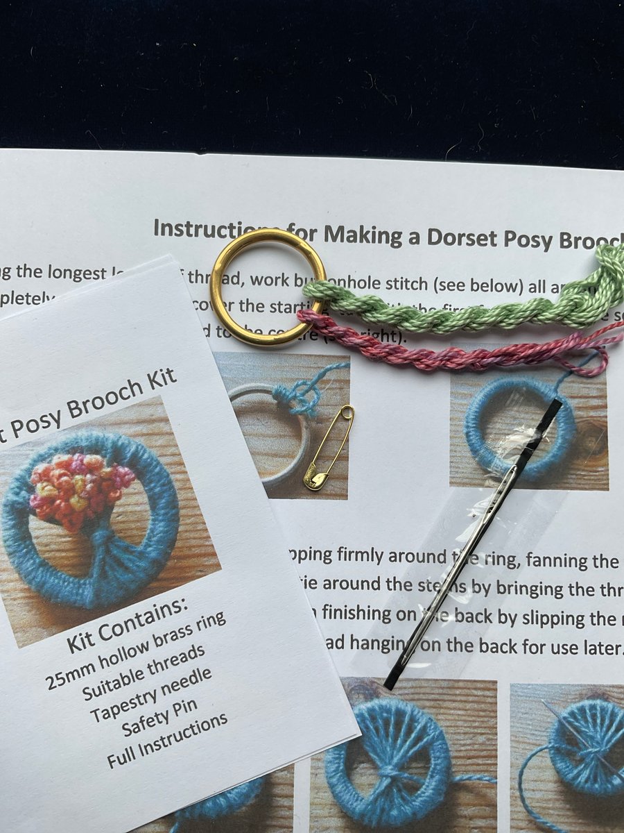 Dorset Posy Brooch Kit, Green Stems with Pink and Mauve Flowers, 24