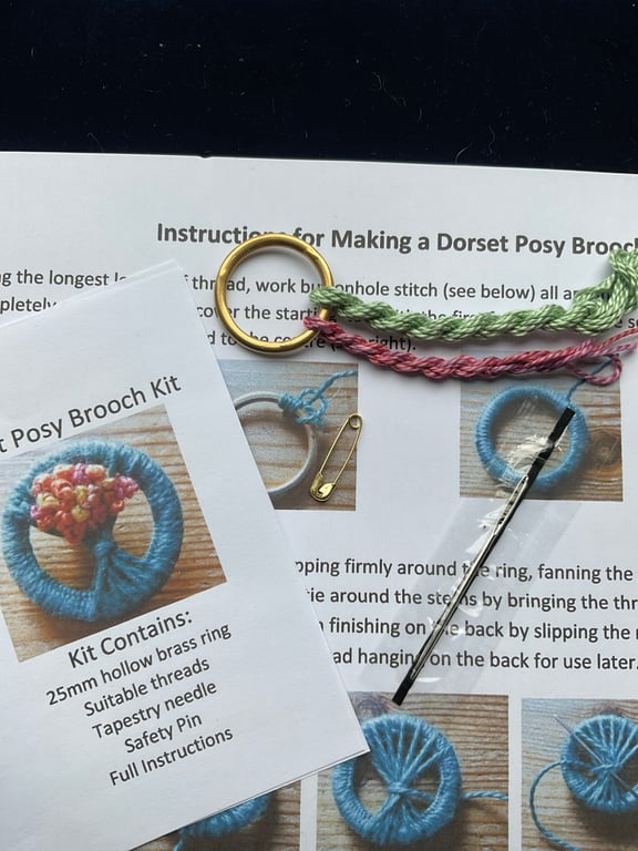 Dorset Posy Brooch Kit, Green Stems with Pink and Mauve Flowers, 24