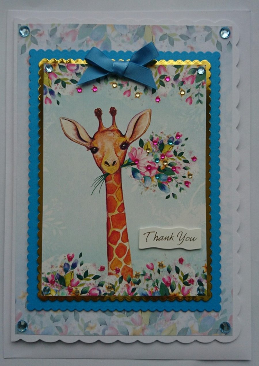 Thank You Flowers Giraffe Cute Thanks for Everything 3D Luxury Handmade Card 