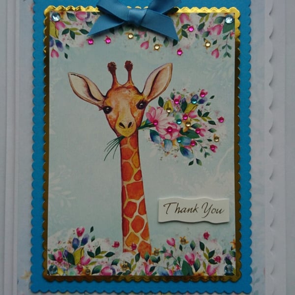 Thank You Flowers Giraffe Cute Thanks for Everything 3D Luxury Handmade Card 