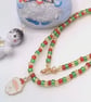 Red Gold and Green Bead Necklace with Gold Plated Enamelled Christmas Charms - Image 3