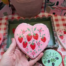 Strawberry hand-painted slate heart coaster 