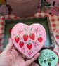Strawberry hand-painted slate heart coaster 