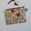 Coin purse in red pink green modern floral fabric