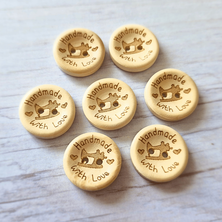 8 x Natural Wooden Buttons - 20mm Handmade With Love