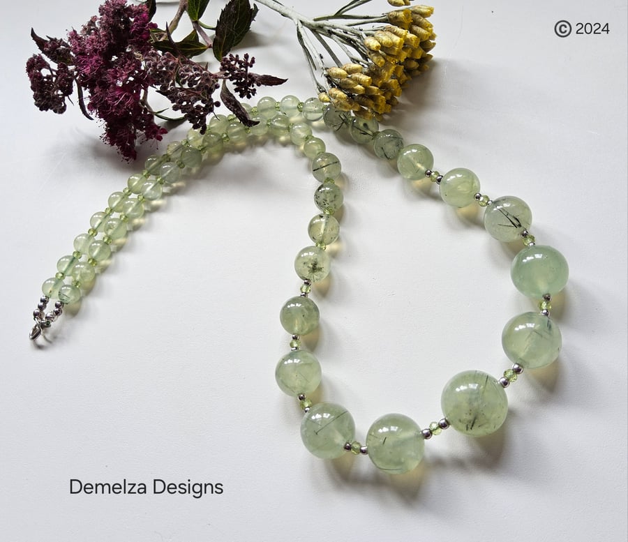 Designer Prehnite & Peridot Sterling Silver Necklace 