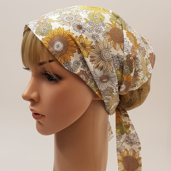 Floral self tie head scarf, wide cotton headband, head bonadanna