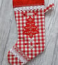 Scandi Style Gingham Stocking with Embroidered Wool Felt Christmas Tree and Lace - Image 2