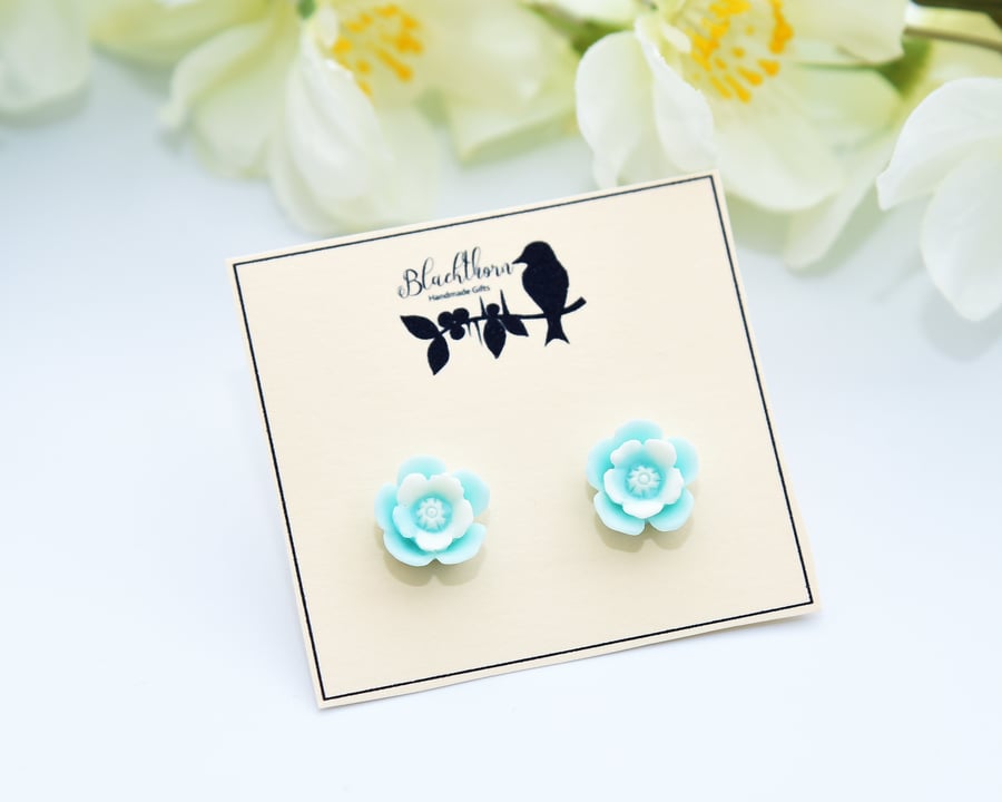 Pale Blue Flower Stud Earrings
