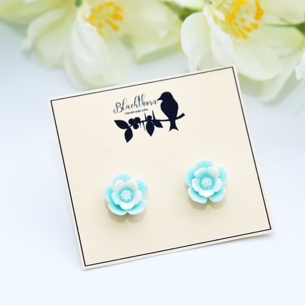 Pale Blue Flower Stud Earrings