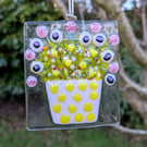 Artist made Fused Glass Flowers Suncatcher.