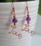 Natural Amethyst & Copper Dangle LOVE  Earrings Gift Crystal Jewellery Jewelry - Image 9