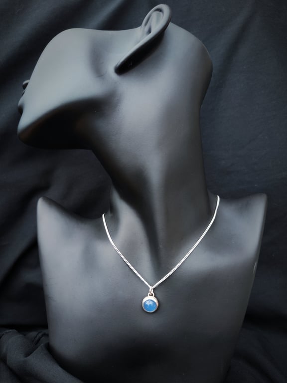 Simple sterling silver pendant with blue agate