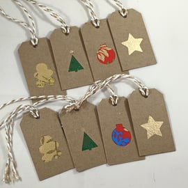 Pack of 8 handmade, Christmas mini gift tags