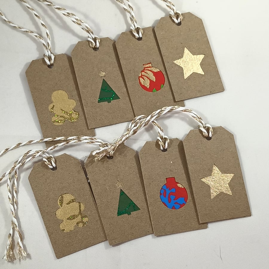 Pack of 8 handmade, Christmas mini gift tags