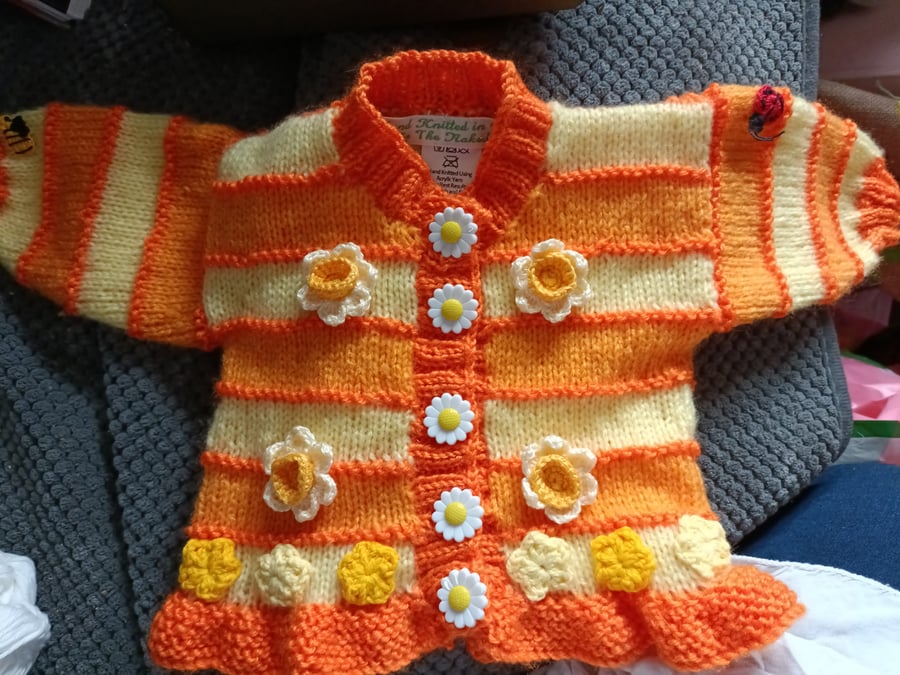 Hand Knitted childrens cardigan age 0-3 months