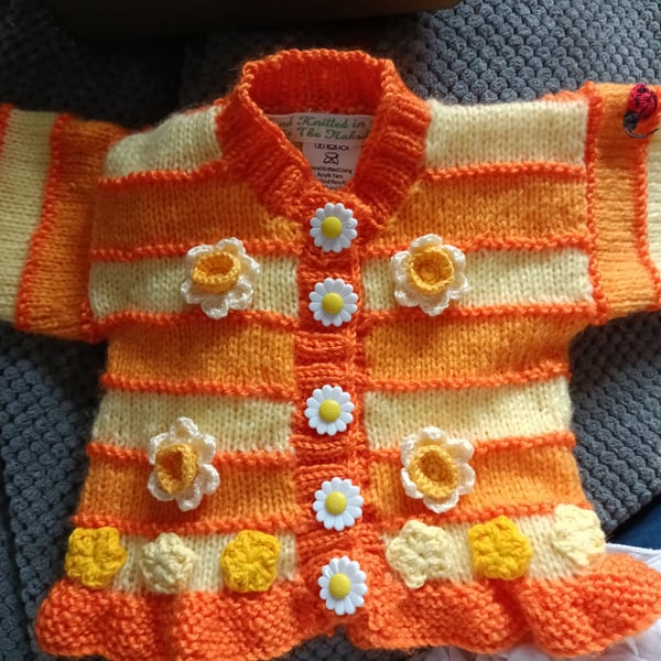 Hand Knitted childrens cardigan age 0-3 months