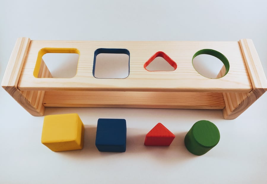 Wooden Montessori style Shape sorter toy for babies and toddlers. 