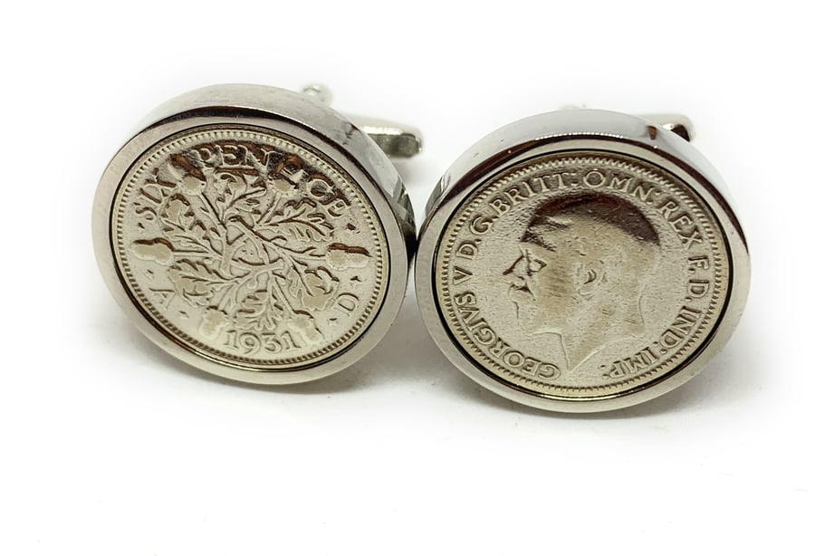 1931 Sixpence Cufflinks 90th birthday. Original sixpence coins HT