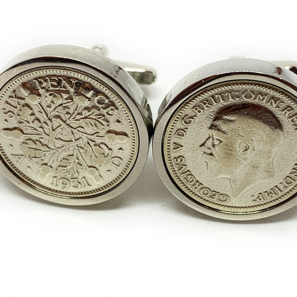 1931 Sixpence Cufflinks 90th birthday. Original sixpence coins HT