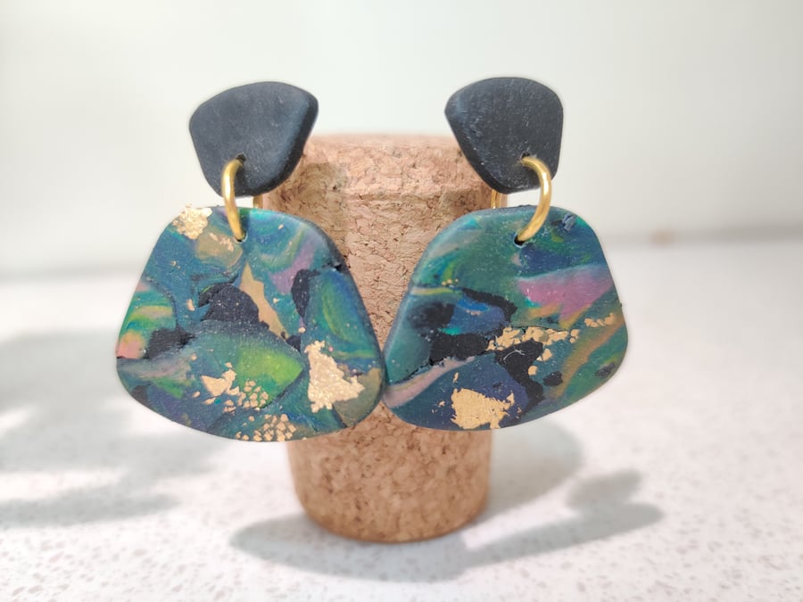 Green patchwork  polymerclay earrings