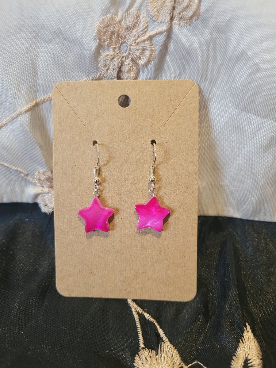 S925 Sterling Silver Earrings - Deep Pink Stars