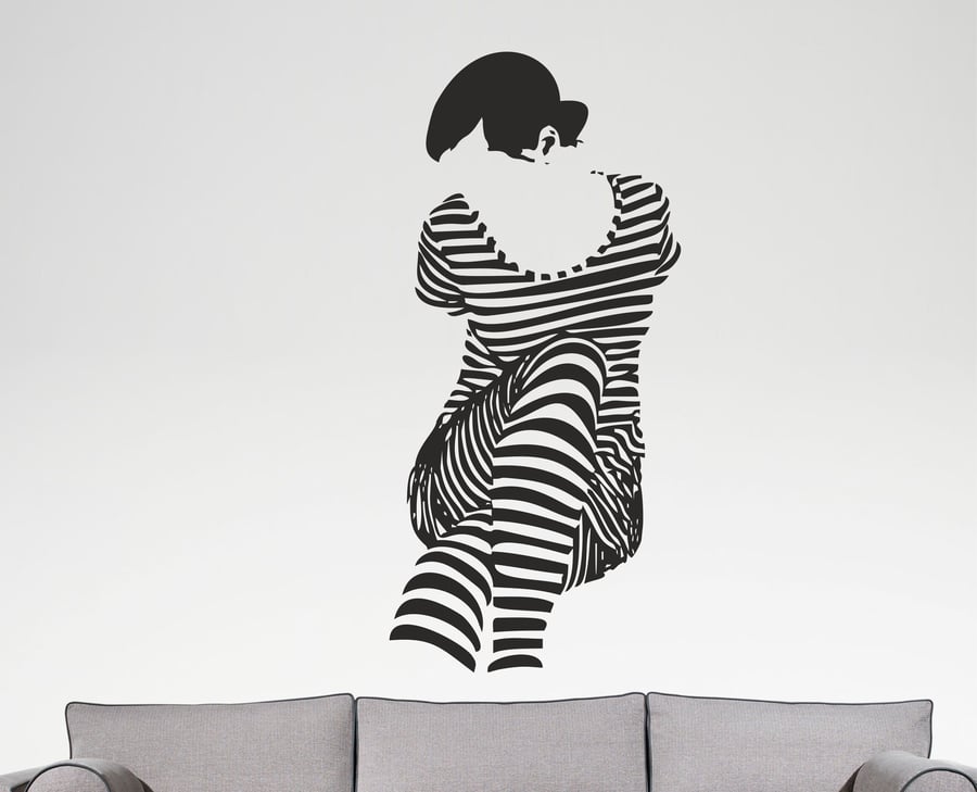 Woman in Pyjama Abstract Art Lines Bedroom Decor Vinyl Wall Sticker Decal