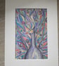 Peacock, colour and graphite pencil drawing.  