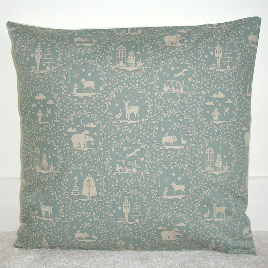 Christmas Cushion Cover Duck Egg 16" x Scandi Santa Nutcracker Oblong Polar Bear