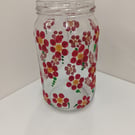 Hand-painted Glass Jar - Red Flowers