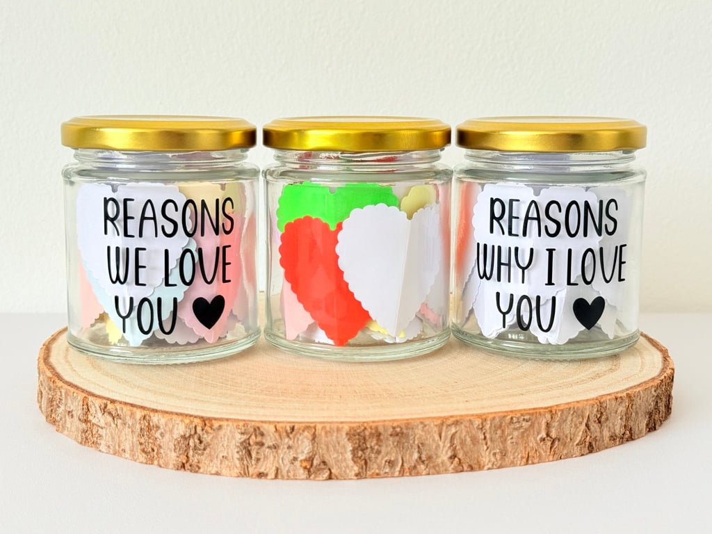 Blank Heart Message Jar, Reasons Why I Love You, Reasons We Love You DIY Gift