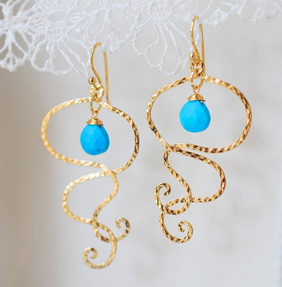 Natural Turquoise gold plated dangle earrings