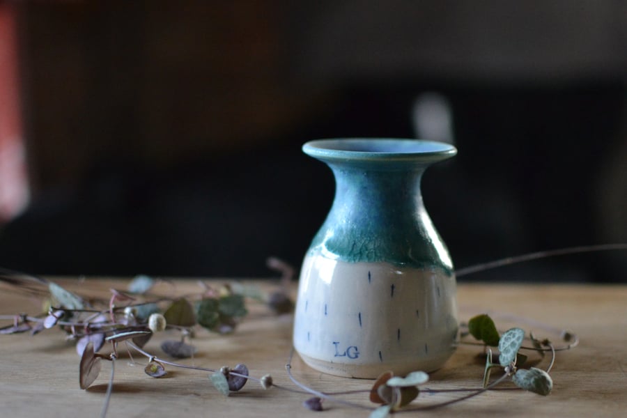 Handmade flared solstice vase - glazed in turquoise, white, blue
