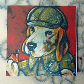 Sherlock Beagle Dog Art Greeting Card From Original Painting 
