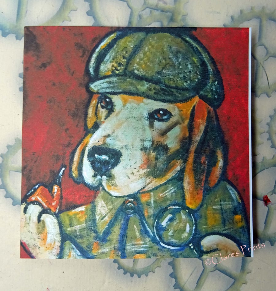 Sherlock Beagle Dog Art Greeting Card From Original Painting 