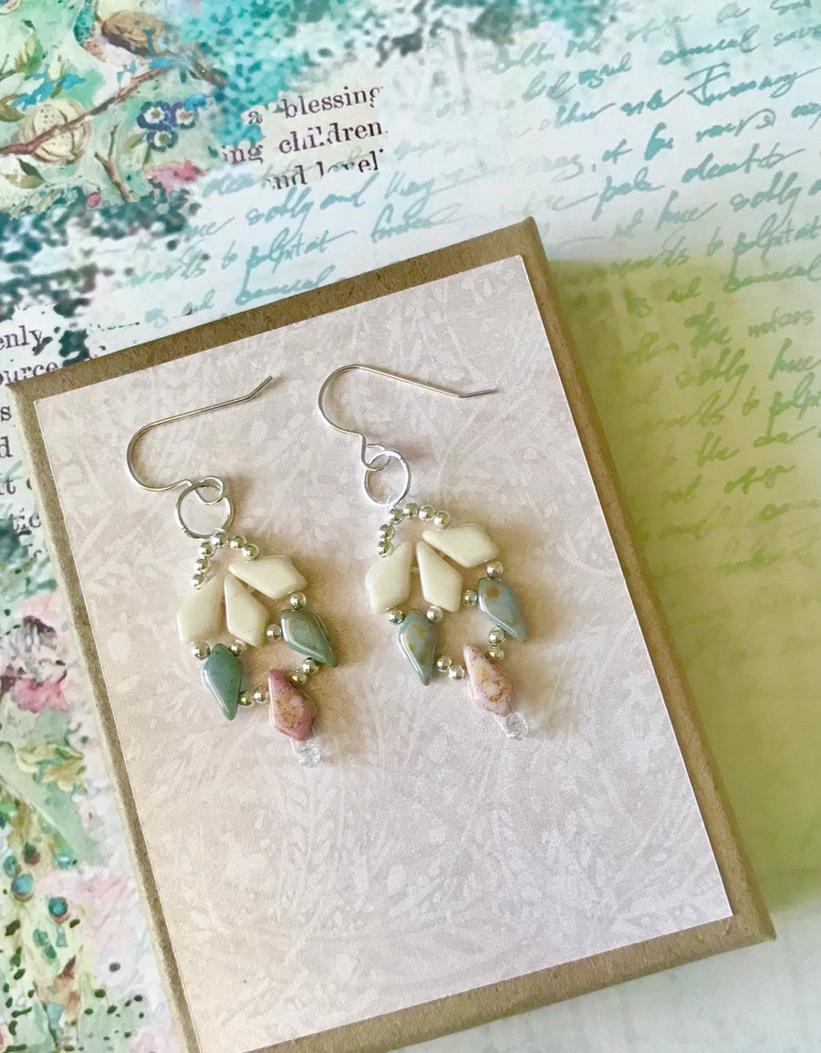 Sterling Silver & Czech Glass Chandelier Earrings 