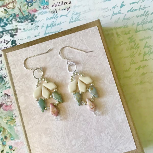 Sterling Silver & Czech Glass Chandelier Earrings 