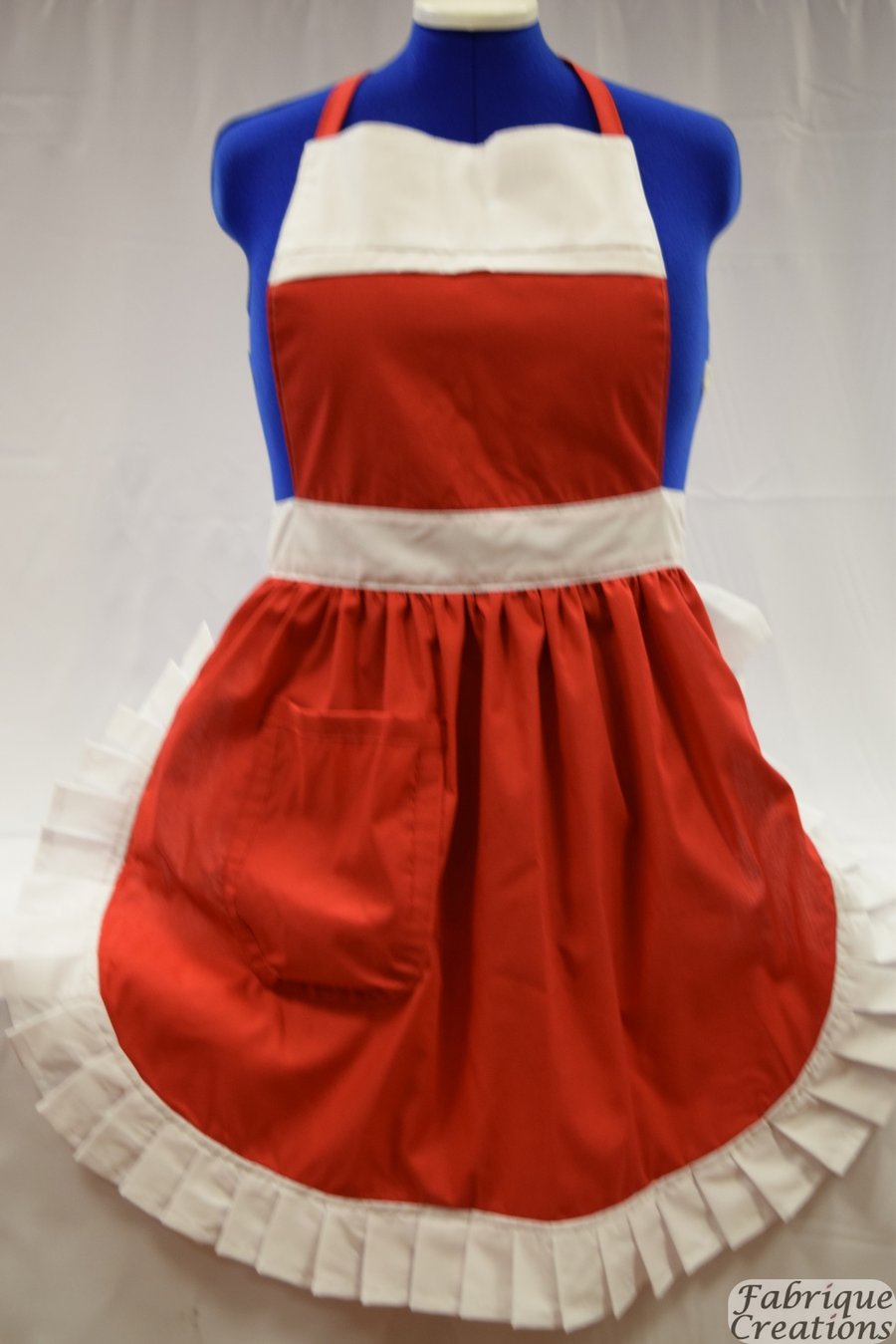 Vintage 50s Style Full Apron Pinny - Red with White Trim