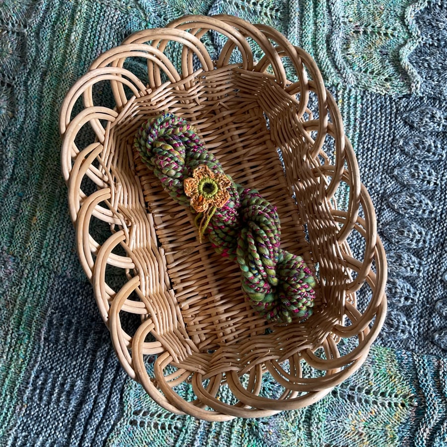 Hand spun art yarn - wool and silk