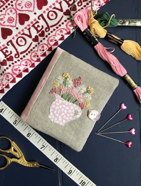 Hand embroidered needle case using Emma Bridgewater 'Sampler' fabric