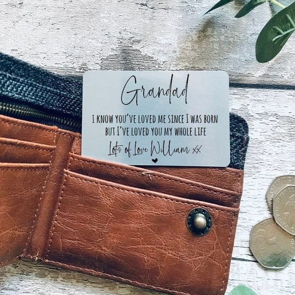 personalised wallet card for Grandad,Metal Wallet card,Father's day gift,