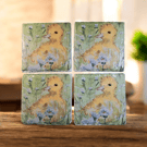 Yellow Ducklings Decoupaged Slate Coaster Set of 4