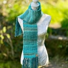 Ocean Hand Woven Scarf in Handspun Yarn