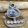 Viking Ship Pendant with Dendritic Opal 